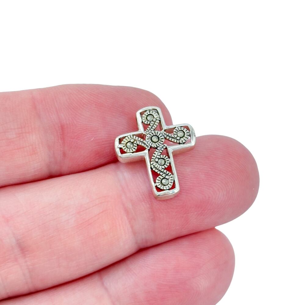 Vintage Sterling Silver 925 Marcasite Cross Pendant